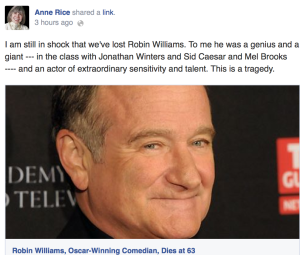 Anne Rice Robin Williams Facebook
